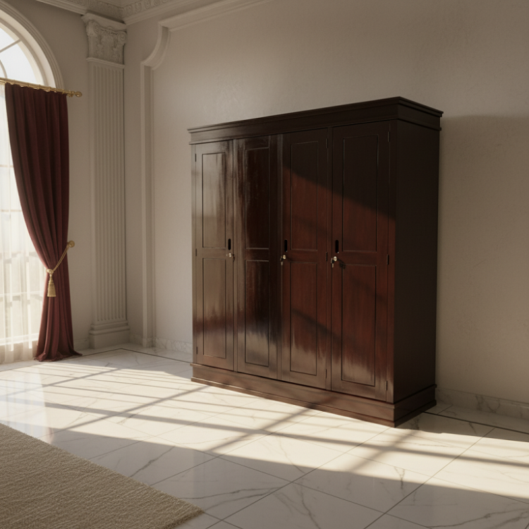 Lemari Pakaian Kayu Solid 4 Pintu Klasik