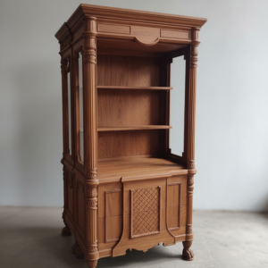 Lemari Display Klasik Kayu Solid dengan Rak Terbuka