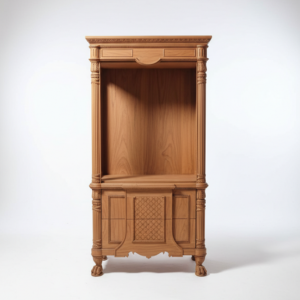 Lemari Display Klasik Kayu Solid dengan Rak Terbuka & Kabinet Bawah