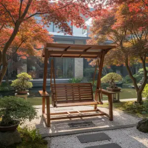 Ayunan Kayu Taman Minimalis dengan Kanopi