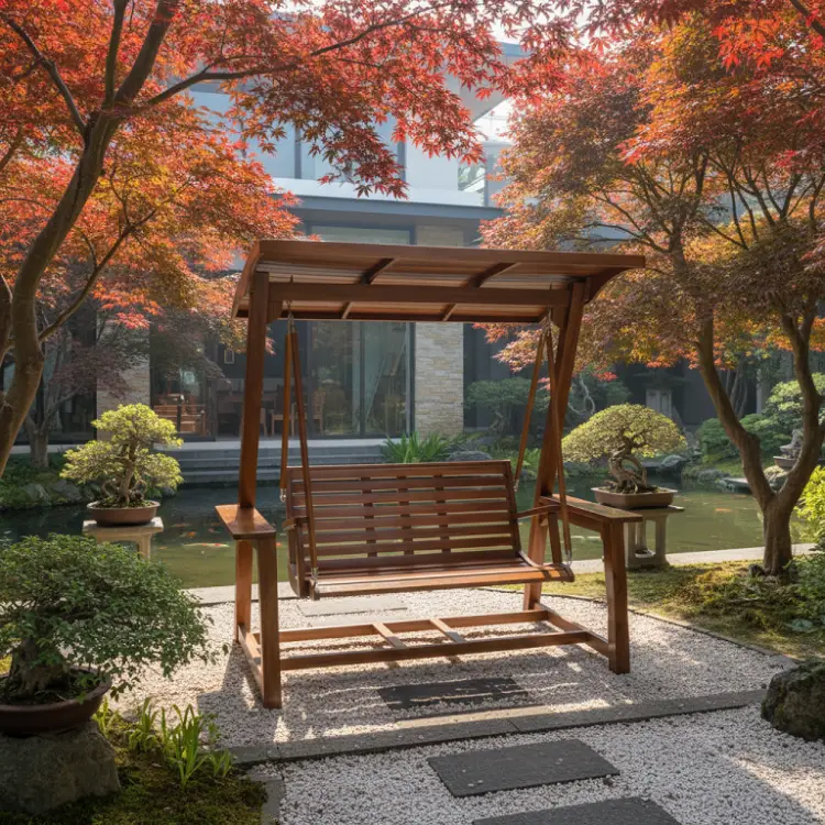 Ayunan Kayu Taman Minimalis dengan Kanopi