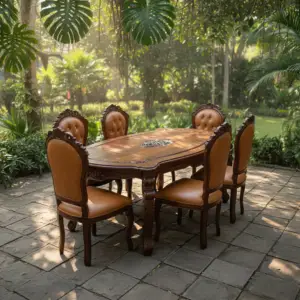 Set Meja Makan Taman Klasik Ukir 4 Kursi