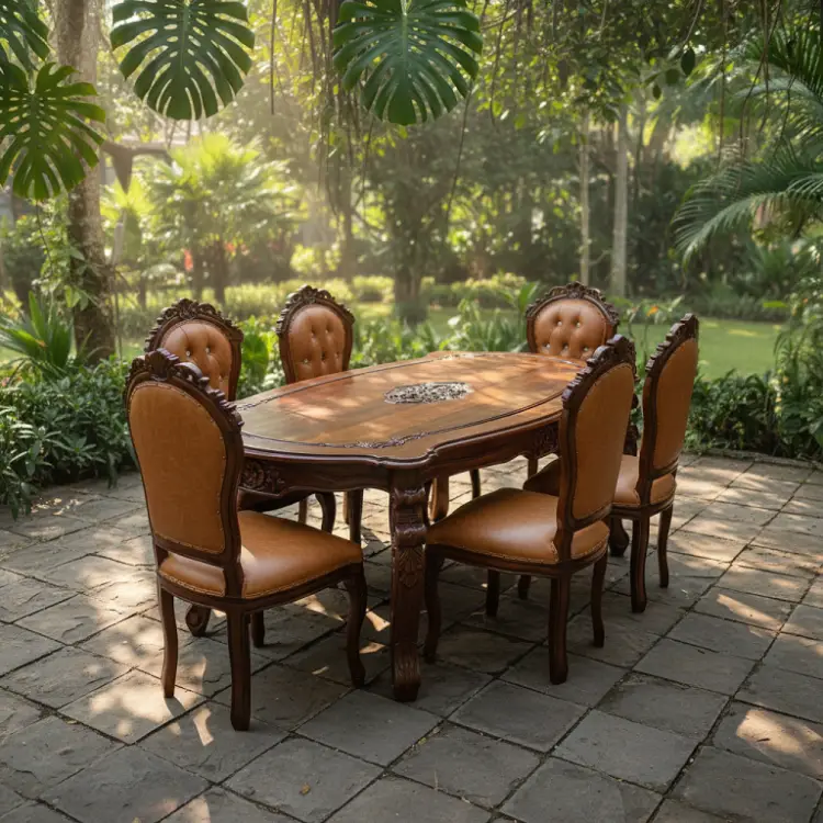 Set Meja Makan Taman Klasik Ukir 4 Kursi