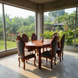 Set Meja Makan Klasik Ukir 4 Kursi Elegan