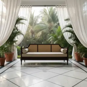 Sofa Daybed Rotan Kayu Klasik Tropis