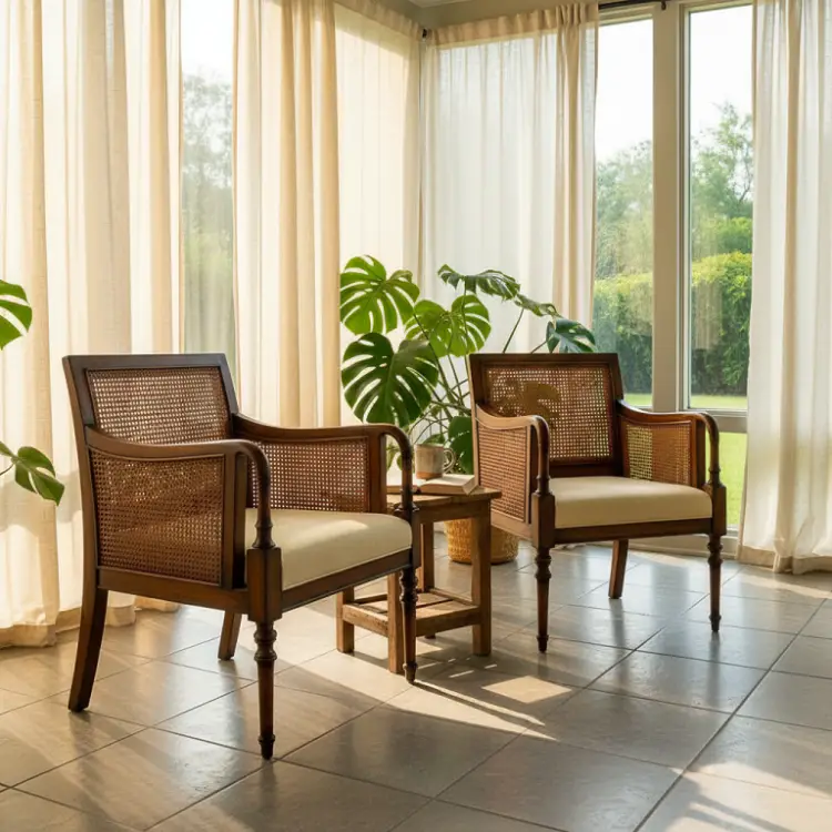 Kursi Lounge Rotan Kayu Classic Pair