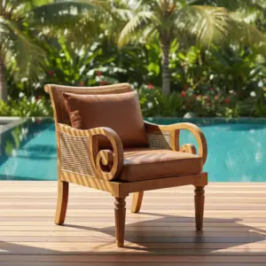 Kursi Santai Rotan Kayu Premium dengan Bantalan