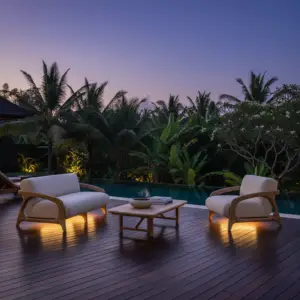 Set Sofa Outdoor Minimalis Kayu 2 Kursi + Meja