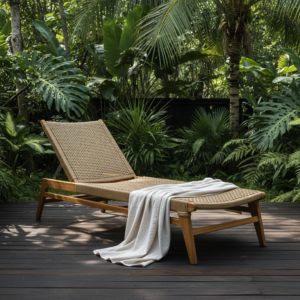 Sun Lounger Rotan Kayu Minimalis Outdoor