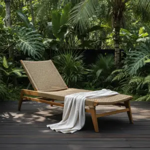 Sun Lounger Rotan Kayu Minimalis Outdoor
