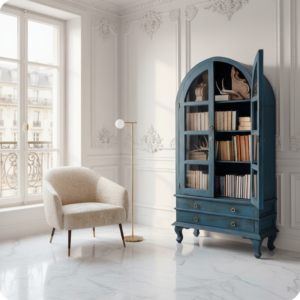 Lemari Pajangan Klasik French Arch Biru