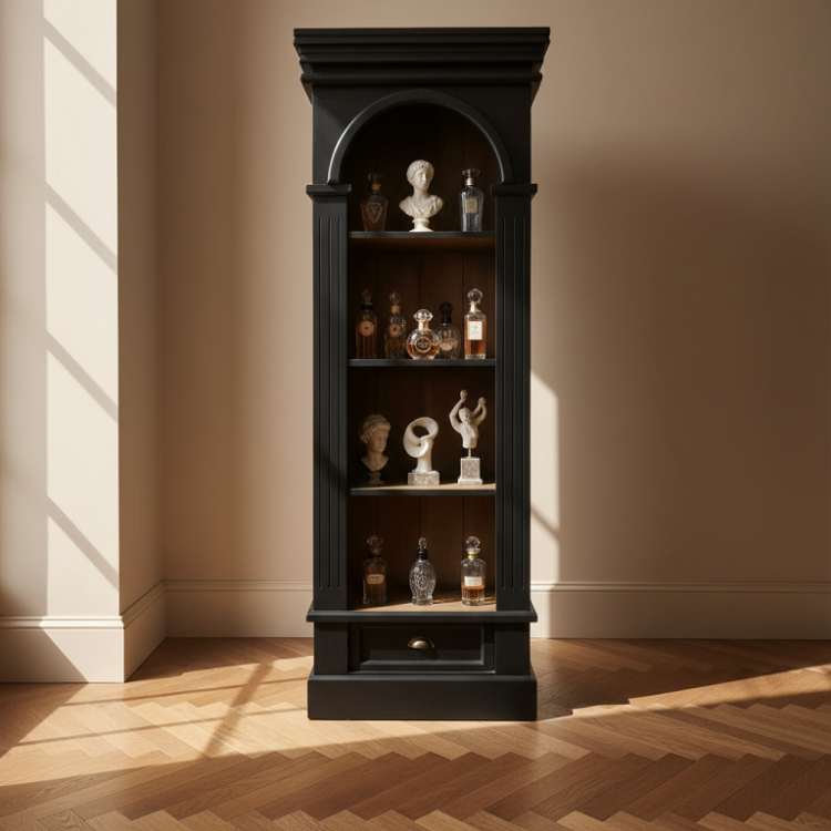 Lemari Display Sudut Klasik Arch Black Walnut