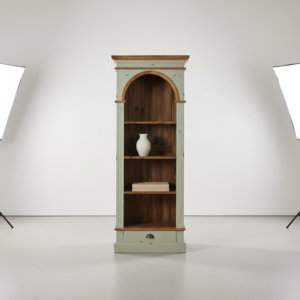 Rak Display Rustic Arch Sage Green dengan Laci