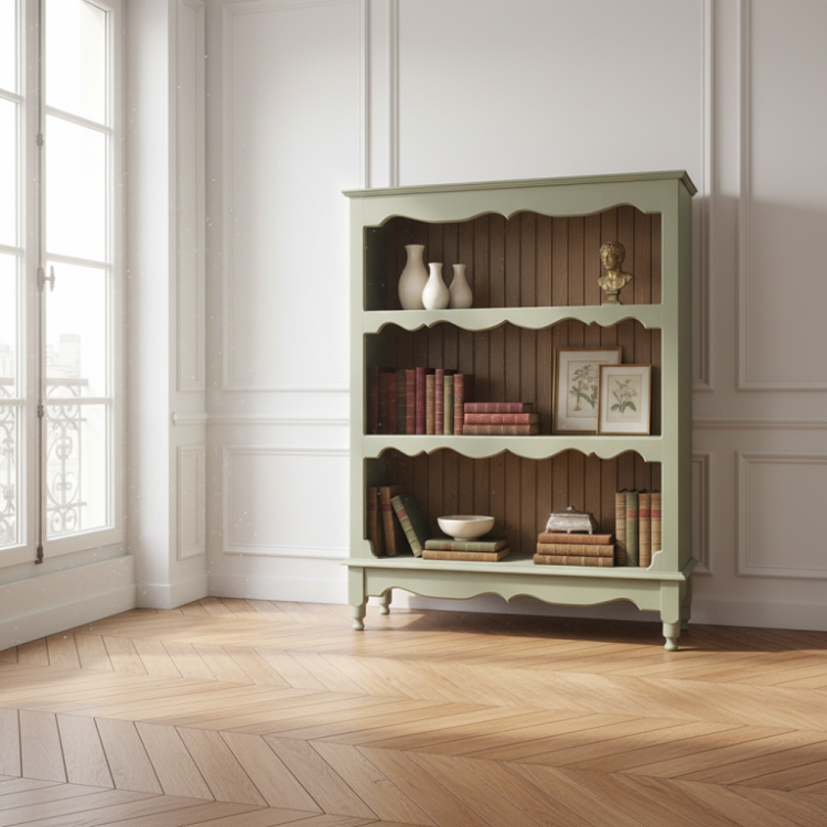 Rak Buku Kayu Vintage 3 Tingkat Sage Green