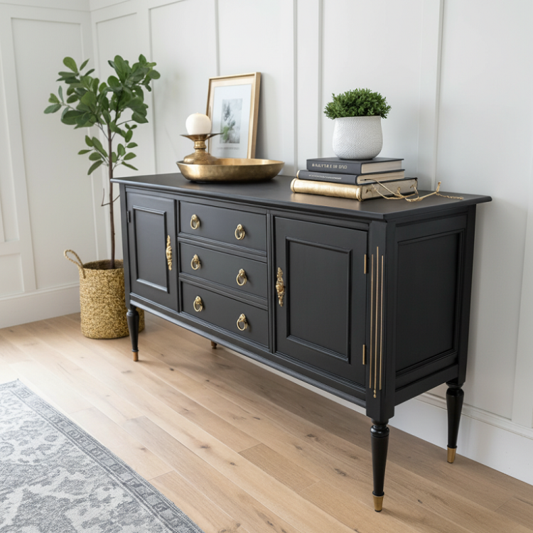 Bufet Minimalis Hitam Elegan 3 Laci & 2 Pintu