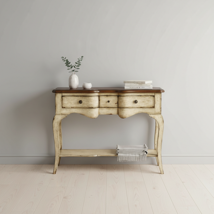 Meja Konsol Vintage Cream Rustic 3 Laci