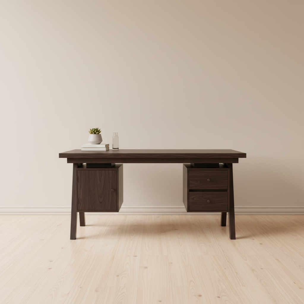Meja Kerja Kayu Minimalis dengan Laci & Kabinet